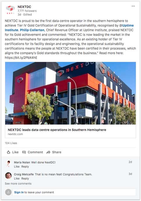 SocialMedia LinkedIn NEXTDC
